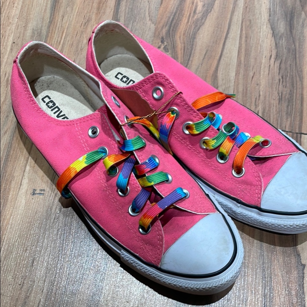 Converse Pink Canvas Shoes with Multicolor Laces
